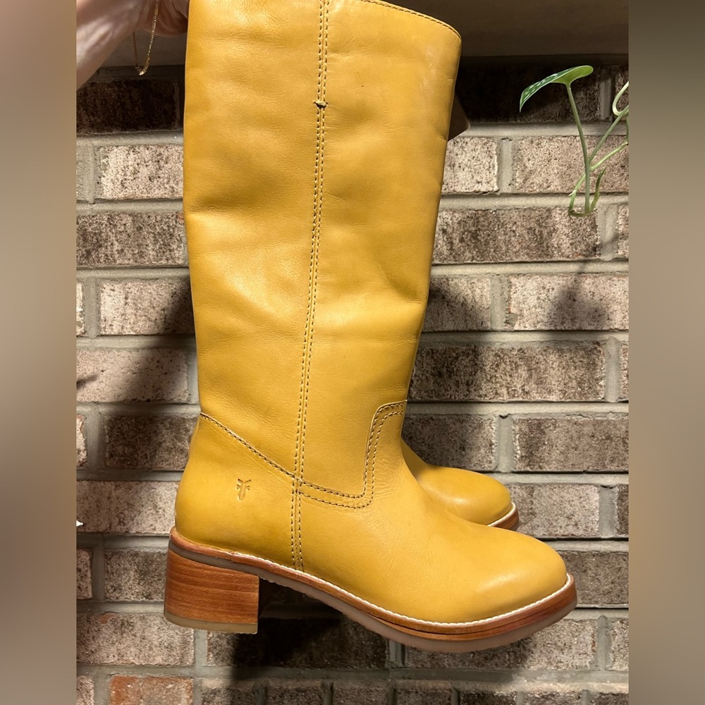 Classic Tall Leather Riding Boots - Mustard - Picture 10 of 12